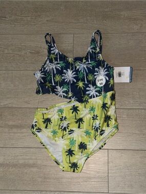 Reel Legends Navy & Lime Palm Print Kids One-Piece Swimsuit